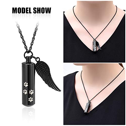 shajwo Cremation Jewelry Paw Print Urn Necklaces for Human Pet Ashes Cylinder Urn Pendant Keepsake Memorial Ash Locket Holder Necklace for Men Women,Black - Image 5