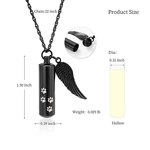 shajwo Cremation Jewelry Paw Print Urn Necklaces for Human Pet Ashes Cylinder Urn Pendant Keepsake Memorial Ash Locket Holder Necklace for Men Women,Black - Image 2