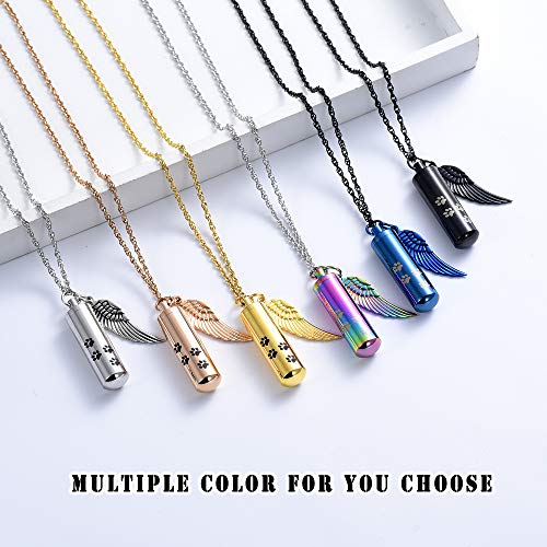 shajwo Cremation Jewelry Paw Print Urn Necklaces for Human Pet Ashes Cylinder Urn Pendant Keepsake Memorial Ash Locket Holder Necklace for Men Women,Black - Image 4