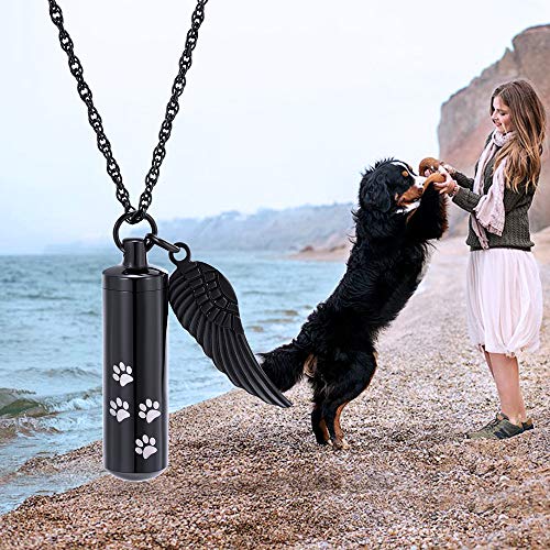 shajwo Cremation Jewelry Paw Print Urn Necklaces for Human Pet Ashes Cylinder Urn Pendant Keepsake Memorial Ash Locket Holder Necklace for Men Women,Black - Image 3