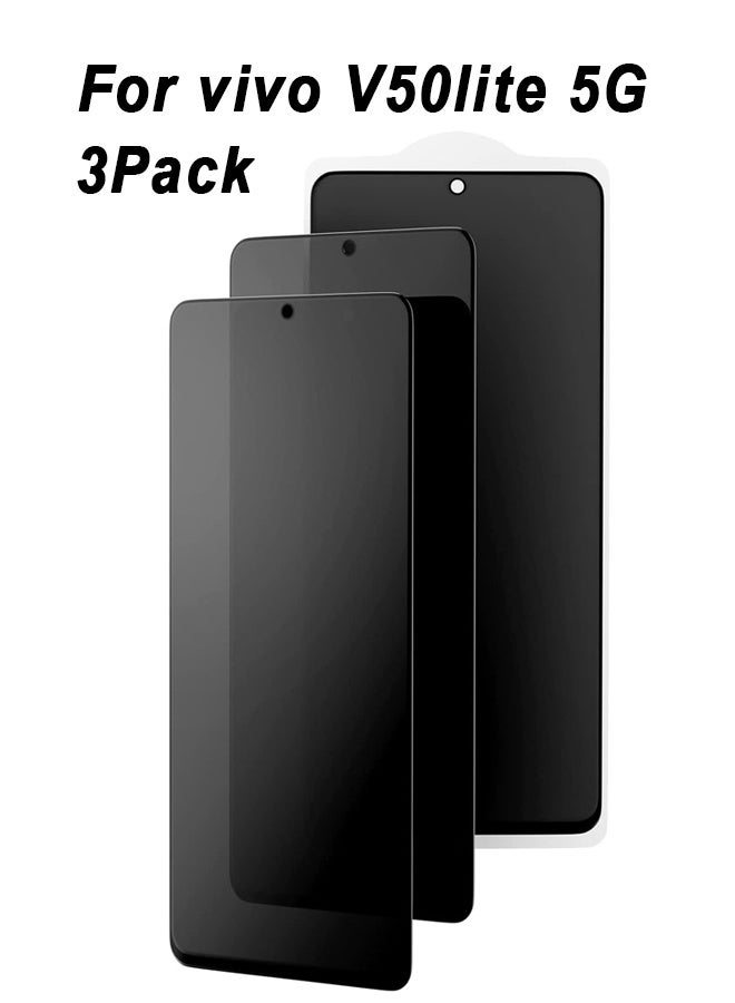 عبوة من 3 واقيات شاشة للخصوصية لهاتف فيفو V50 لايت 5G، زجاج خصوصية، تغطية كاملة، مضاد للتجسس، فيلم حماية من الزجاج المقوى - Image 1