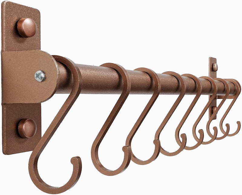 Dseap Kitchen Utensil Holder Hanger, Pot and Pan Rack Wall Mounted, Kitchen Rail with 8 Hooks for Hanging Cooking Utensils, Mugs, Spoons, Wall Mounted, Antique Copper New - Image 1
