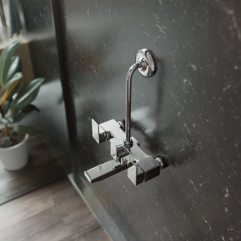 Zap Skoda Full Brass Chrome Plated 2 in 1 Wall Mixer With Provision For Over Head Shower and Long Bend Pipe For Bathroom - Image 3
