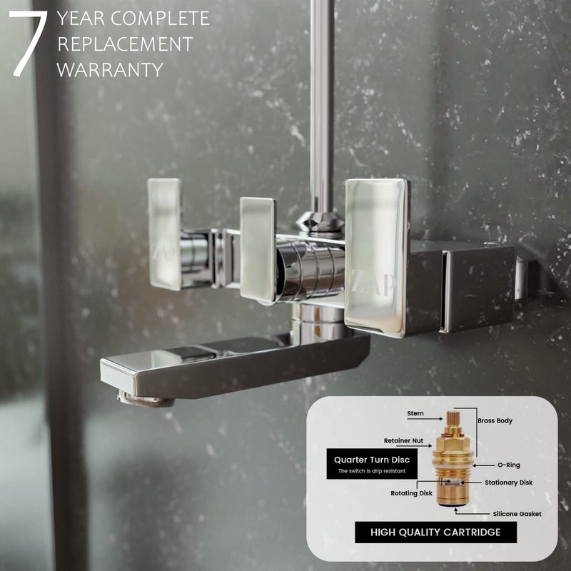Zap Skoda Full Brass Chrome Plated 2 in 1 Wall Mixer With Provision For Over Head Shower and Long Bend Pipe For Bathroom - Image 4