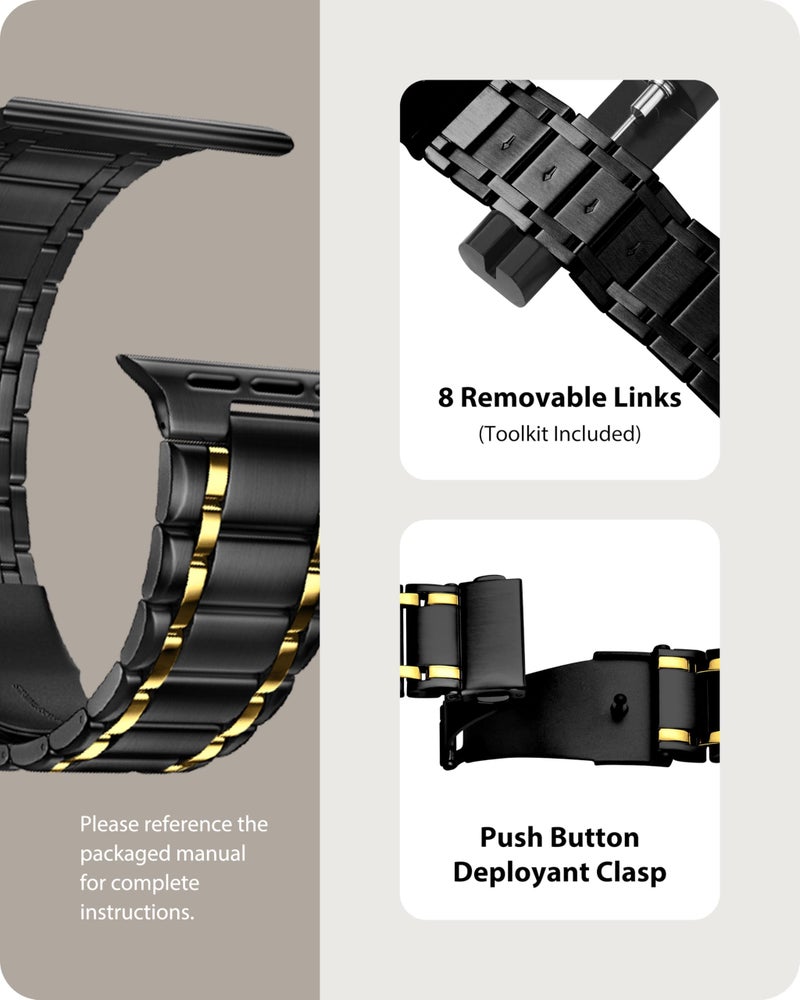 Fullmosa Metal Bands With Case [Watch NOT Included] Compatible Apple Watch Strap 41mm 40mm 38mm, Steel Apple Watch Band for iWatch SE3 SE2 SE Series 9 8 7 6 5 4 3 2 1,41mm 40mm 38mm,Black and Gold - Image 4