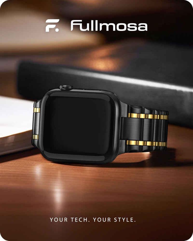 Fullmosa Metal Bands With Case [Watch NOT Included] Compatible Apple Watch Strap 41mm 40mm 38mm, Steel Apple Watch Band for iWatch SE3 SE2 SE Series 9 8 7 6 5 4 3 2 1,41mm 40mm 38mm,Black and Gold - Image 2