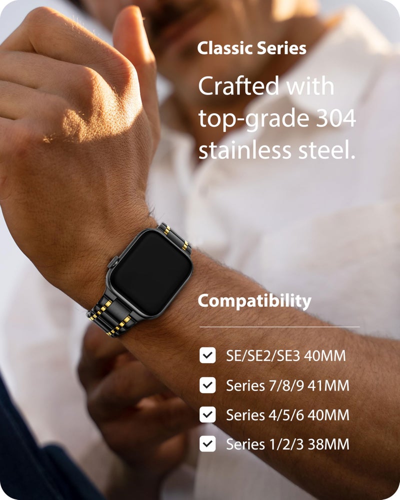 Fullmosa Metal Bands With Case [Watch NOT Included] Compatible Apple Watch Strap 41mm 40mm 38mm, Steel Apple Watch Band for iWatch SE3 SE2 SE Series 9 8 7 6 5 4 3 2 1,41mm 40mm 38mm,Black and Gold - Image 3
