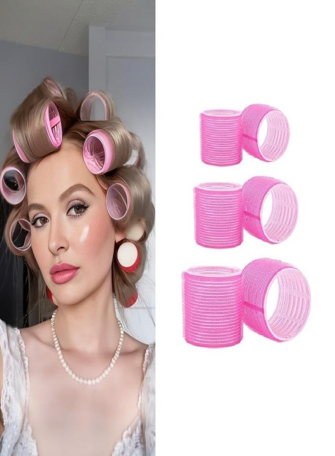 PINAKA Self Grip Hair Rollers 6 Pcs Set Heatless Hair Rollers 3 Sizes (2 Large, 2 Medium & 2 Small) for Long Short Hair (pink) - Image 1
