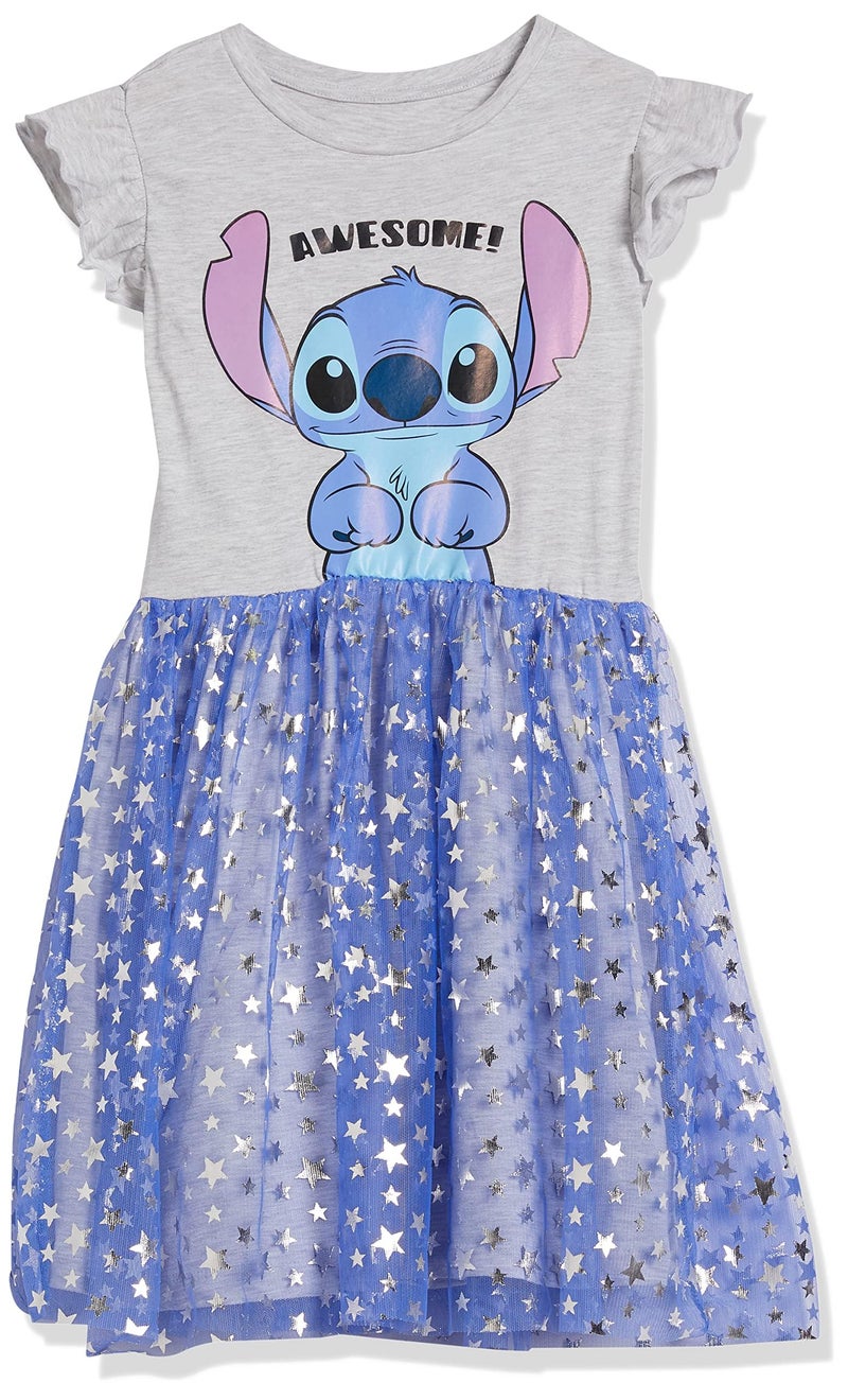 Disney Girls Stitch Ruffle Sleeve Tulle - Sizes 4-16 Playwear Dress, Heather/Blue, 7-8 US - Image 5