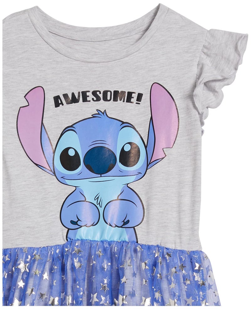 Disney Girls Stitch Ruffle Sleeve Tulle - Sizes 4-16 Playwear Dress, Heather/Blue, 7-8 US - Image 4