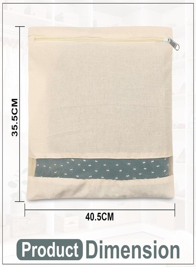KRIVAZ Cotton Saree Bags/Covers For Storage Big Size Single With Zip Closure For Clothes Bags And Wardrobe Organizer With Transparent Mesh Window, Beige (Cloth Cover (Pack Of 4)) - Image 2