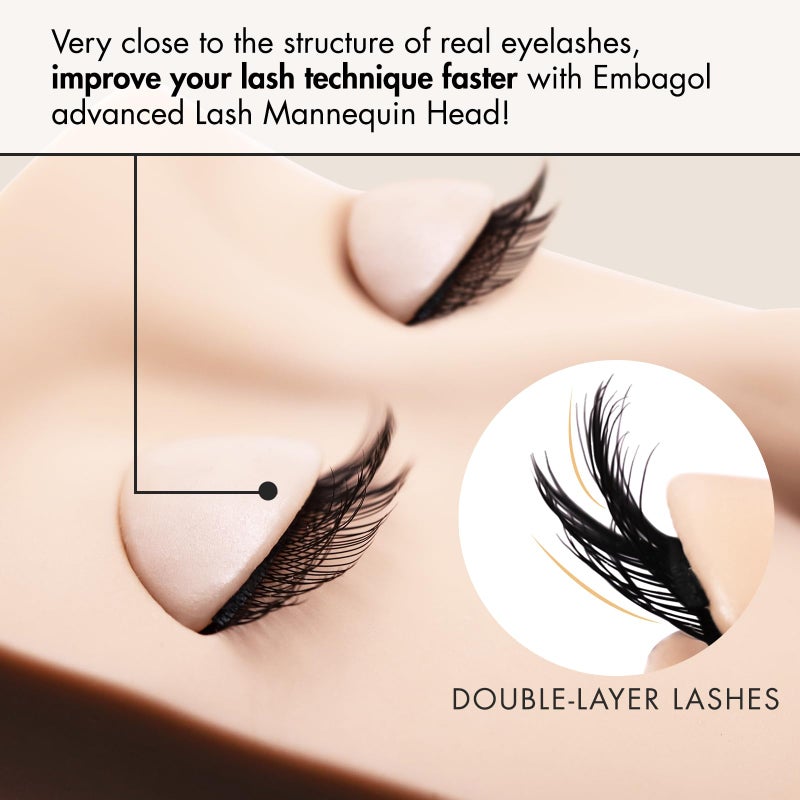 Embagol Double Layer Lash Mannequin Head with 2 Layers Replaced Eyelids Makeup for Training Head Removable Realistic Eyelids Eyelash Replaced Eyelids Soft-Touch Rubbe (1 +3 Pairs Replaced Eyelids) - Image 2