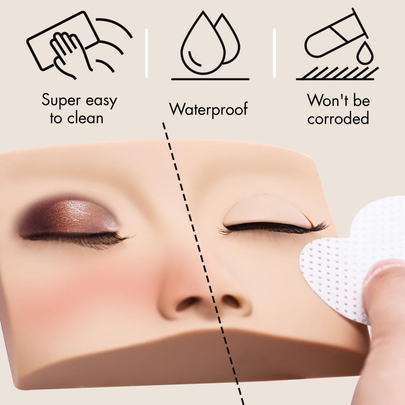 Embagol Double Layer Lash Mannequin Head with 2 Layers Replaced Eyelids Makeup for Training Head Removable Realistic Eyelids Eyelash Replaced Eyelids Soft-Touch Rubbe (1 +3 Pairs Replaced Eyelids) - Image 4