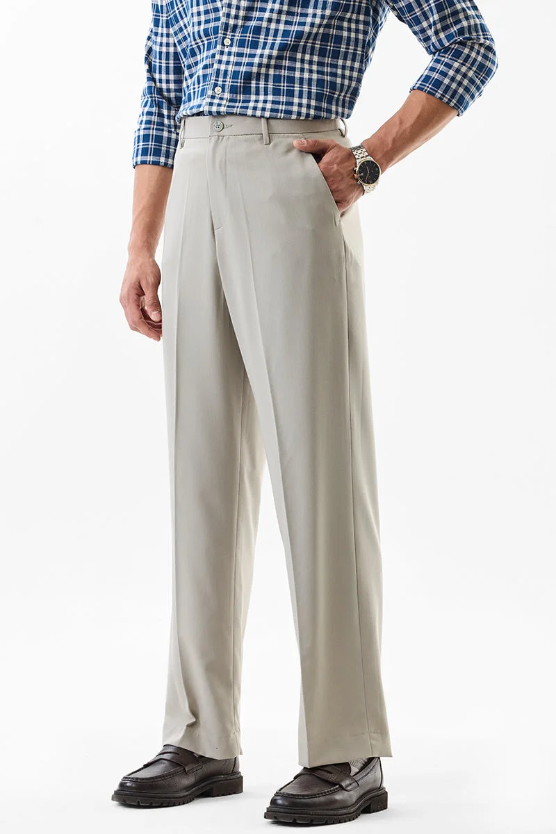 SNITCH Beige Solid Regular Fit Formal Trousers