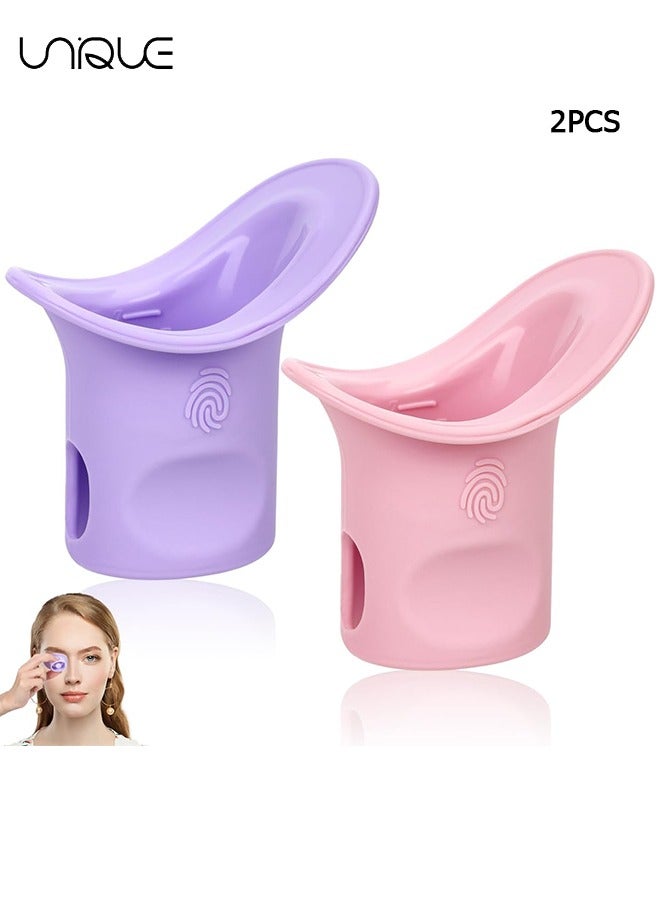 Unique 2Pcs Eye Bath Eye Wash Cup, Hanging Silicone Eye Flush Cup，Portable Eye Rinse Cup, Eye Cups for Eye wash Shaped Rim for Eye Rinse, Cleansing, for Dust Makeup Residue Removal (Purple, Pink) - Image 1