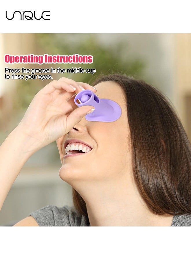 Unique 2Pcs Eye Bath Eye Wash Cup, Hanging Silicone Eye Flush Cup，Portable Eye Rinse Cup, Eye Cups for Eye wash Shaped Rim for Eye Rinse, Cleansing, for Dust Makeup Residue Removal (Purple, Pink) - Image 3