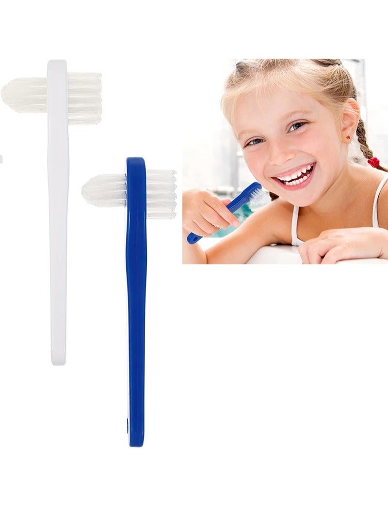 HaLunhi Denture Brush False Teeth Cleaning Tool Double Sided Toothbrush Denture Cleaning Brush 2pcs (White+Blue) - Image 1