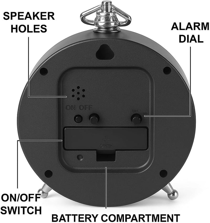 CBK Honeytime Metal Alarm Clock-Analog Silent Vintage Clock,Alarm Clock for Heavy Sleepers-Battery Powered Table Clock for Study Table Home Office Bedroom-Black (Battery Not Included)-13 Cm Black - Image 5