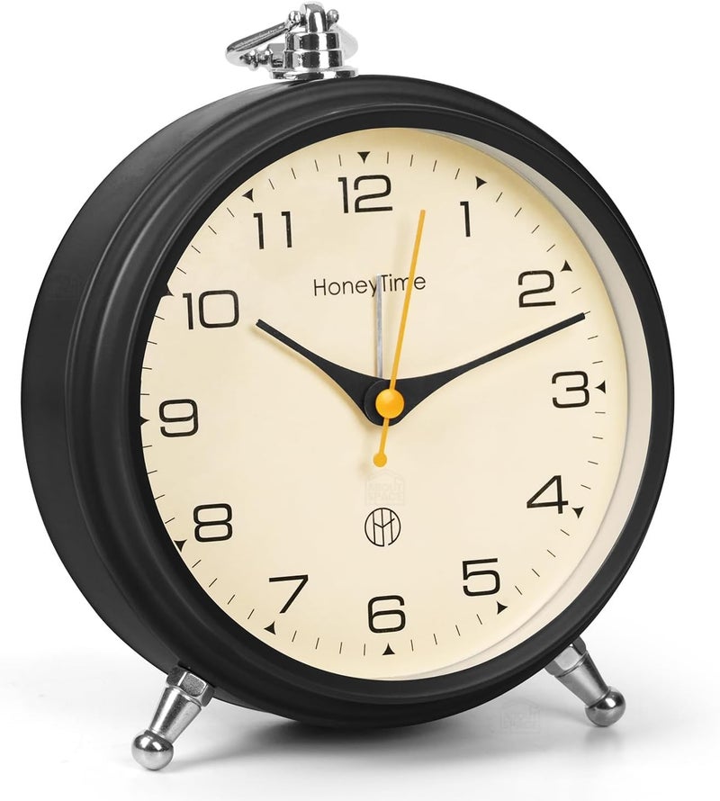 CBK Honeytime Metal Alarm Clock-Analog Silent Vintage Clock,Alarm Clock for Heavy Sleepers-Battery Powered Table Clock for Study Table Home Office Bedroom-Black (Battery Not Included)-13 Cm Black - Image 1