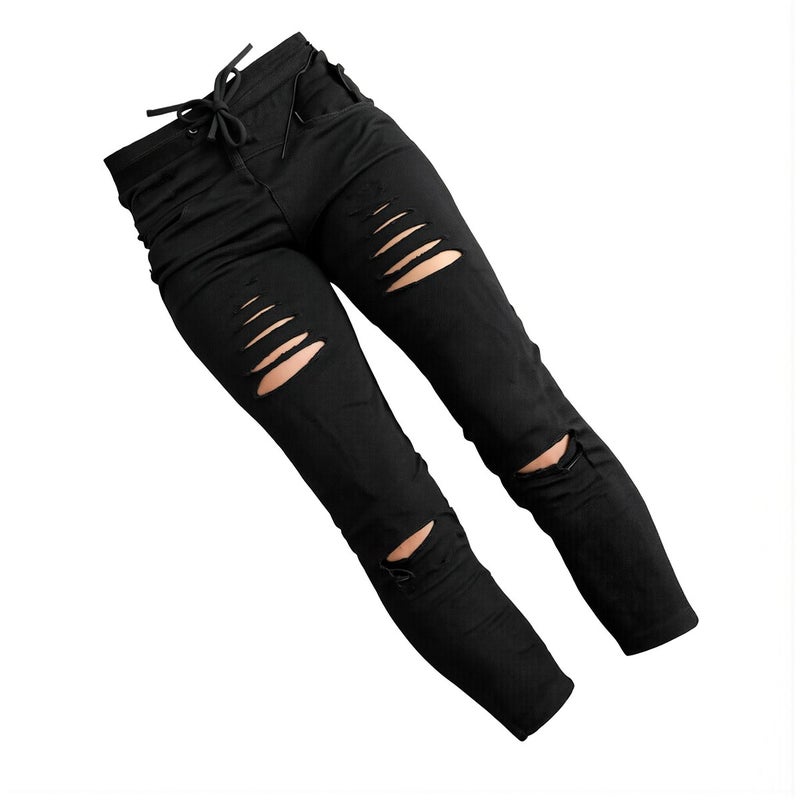 Upgraded Women Ripped Slim Pants Black S Size No See Through Deep Pocket Durable - Image 3