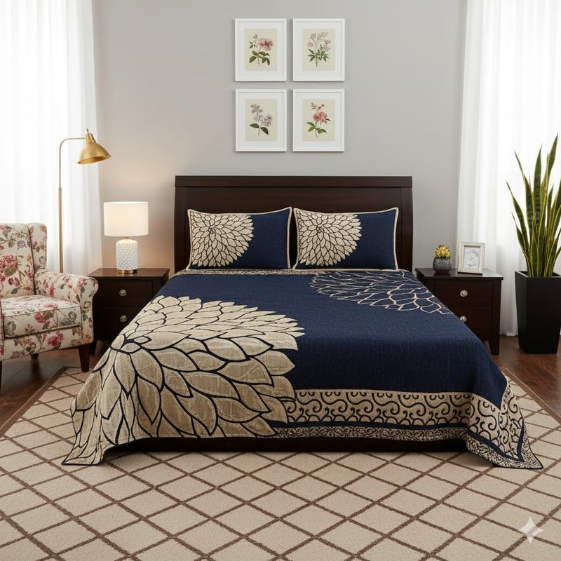 Fresh From Loom Chenille Velvet 500 TC Bedsheet (Blue_Full), 1 Double Bed King Size Bedsheet with 2 Pillow Cover, Size - 90x100 Inch - Image 5
