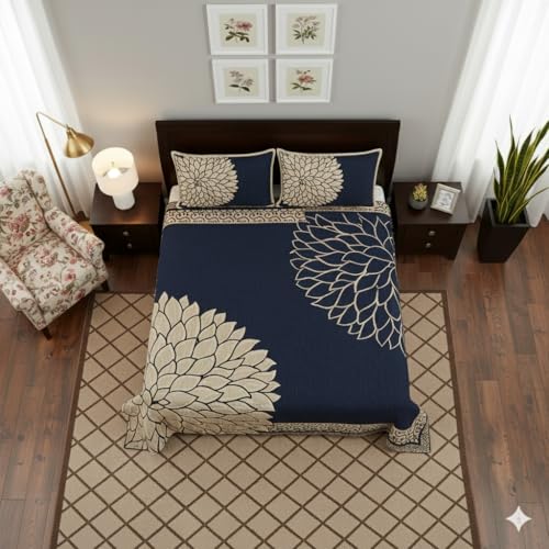 Fresh From Loom Chenille Velvet 500 TC Bedsheet (Blue_Full), 1 Double Bed King Size Bedsheet with 2 Pillow Cover, Size - 90x100 Inch - Image 2