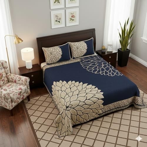 Fresh From Loom Chenille Velvet 500 TC Bedsheet (Blue_Full), 1 Double Bed King Size Bedsheet with 2 Pillow Cover, Size - 90x100 Inch - Image 3