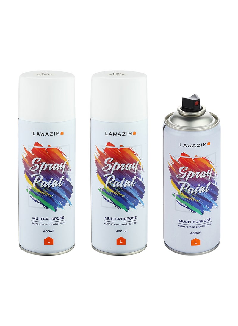 LAWAZIM Pack Of 3 Spray Paint Set - 1007 Matt White - Multi-Surface 400ml Paint with Quick-Drying Cans - Ideal for Wood, Plastic, Metal, Interior & Exterior Uses, DIY, Automotive, and Arts & Crafts  - Image 1