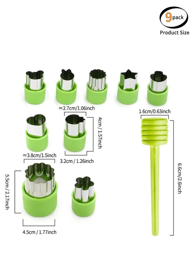 uvbws 9PCS Fruit and Vegetable Cutter Stamp - Love Heart, Star, Flower, Rabbit, Bear, Strawberry, Lace, Mushroom Shapes - Green Mini Pie Cookie Biscuit Mold for Baking - Image 2