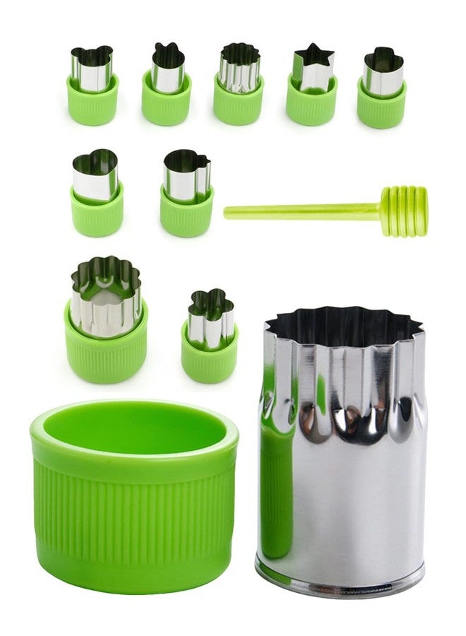 uvbws 9PCS Fruit and Vegetable Cutter Stamp - Love Heart, Star, Flower, Rabbit, Bear, Strawberry, Lace, Mushroom Shapes - Green Mini Pie Cookie Biscuit Mold for Baking - Image 5