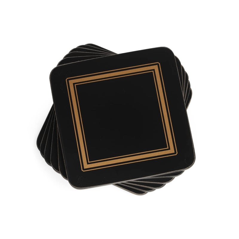 Pimpernel Classic Black Collection Coasters | Set of 6 | Cork Backed Board | Heat and Stain Resistant | Drinks Coaster for Tabletop Protection | Measures 4” x 4” - Image 1