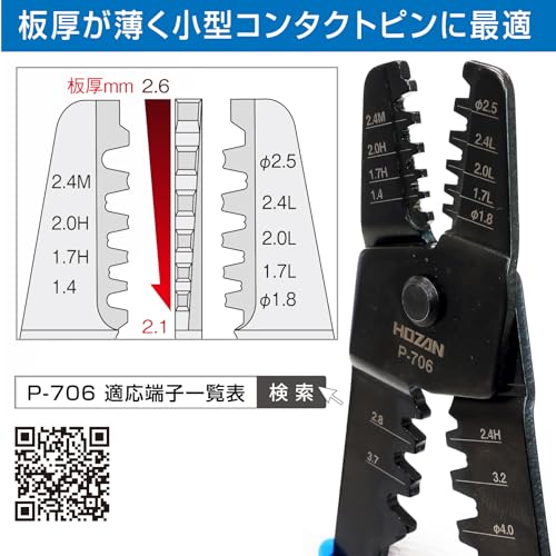 Hozan Crimping Tool (For Open Barrel Type Contact) Crimping Pliers Die Part with Steps, Thin Finish AWG #28 - #14 P-706 - Image 3