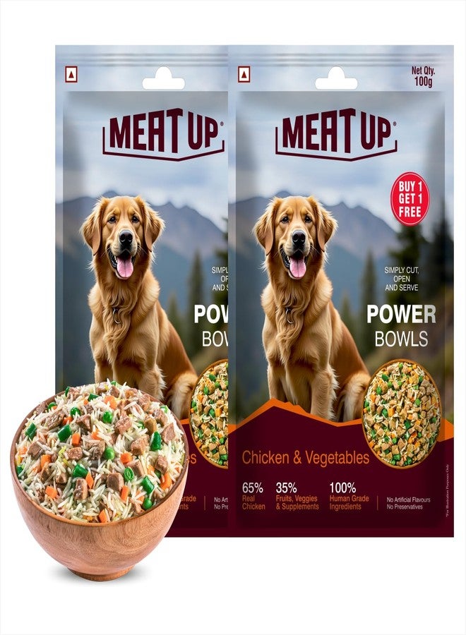Meat Up Fresh Dog Food Chicken & Vegetables, for Adult & Puppy, 100+100gm | High Protein, 65% Real Chicken, 35% Fruits & Veggies | No Preservatives | Ready to Serve | One Pack One Meal - Image 1