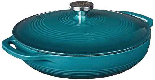 Lodge 3.6 Quart Enameled Cast Iron Covered Casserole with Lid – Dual Handles – Oven Safe up to 500° F or on Stovetop - Use to Marinate, Cook, Bake, Refrigerate and Serve – Lagoon - Image 1