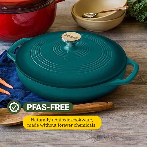 Lodge 3.6 Quart Enameled Cast Iron Covered Casserole with Lid – Dual Handles – Oven Safe up to 500° F or on Stovetop - Use to Marinate, Cook, Bake, Refrigerate and Serve – Lagoon - Image 4