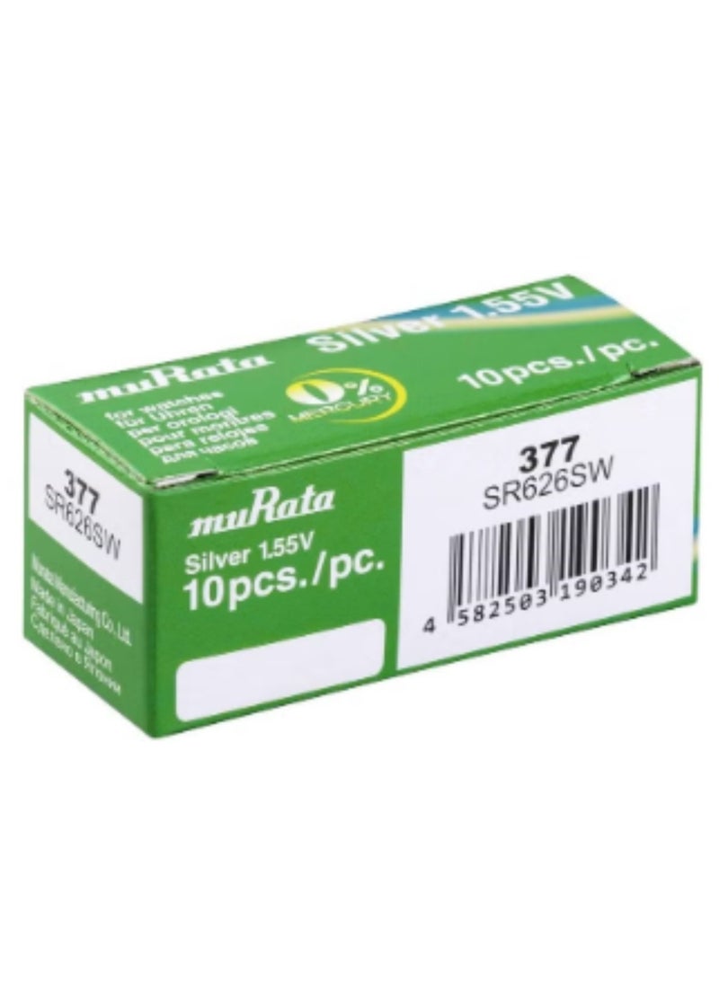 موراتا 10 قطع من بطاريات ساعة موراتا 377 / SR626SW أكسيد الفضة 1.55 فولت - Image 1
