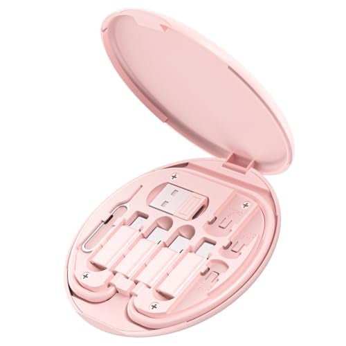 Azvegr Multi USB Charging Adapter Cable Kit, USB C to iOS Device Adapter Box, Conversion Set A & Type C to Male Micro/Type C/iOS Device, Data Transfer, Card Storage, Tray Eject Pin, Phone Holder (Pink) - Image 2