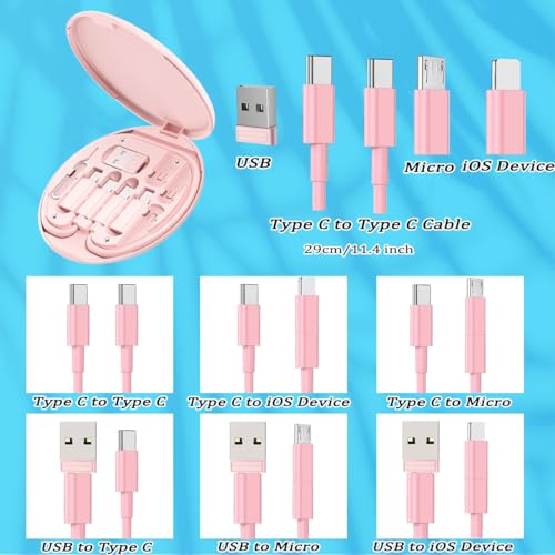 Azvegr Multi USB Charging Adapter Cable Kit, USB C to iOS Device Adapter Box, Conversion Set A & Type C to Male Micro/Type C/iOS Device, Data Transfer, Card Storage, Tray Eject Pin, Phone Holder (Pink) - Image 4