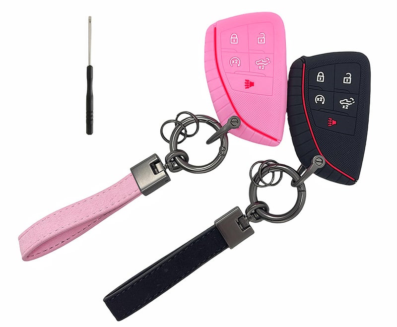 REPROTECTING Silicone Rubber Key Fob Cover Compatible with 2026-2022 Chevy Chevrolet Silverado 1500 GMC Sierra 1500, 2026 2025 2024 Silverado Sierra 2500HD 3500HD (Black/Pink) - Image 1