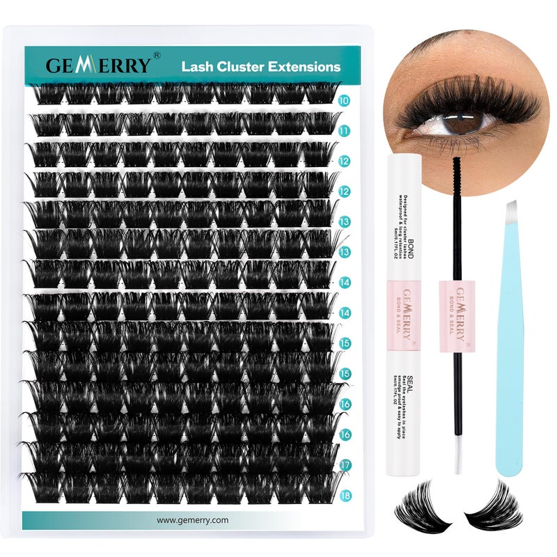 GEMERRY DIY Lash Extension Kit for Beginners 280 PCS Individual Lash Clusters Kit 0.07D 10-18 MIX Eyelash Extension Kit Lash Glue for Eyelash Extensions(200D-0.07D,10-18MIX-KIT) - Image 1
