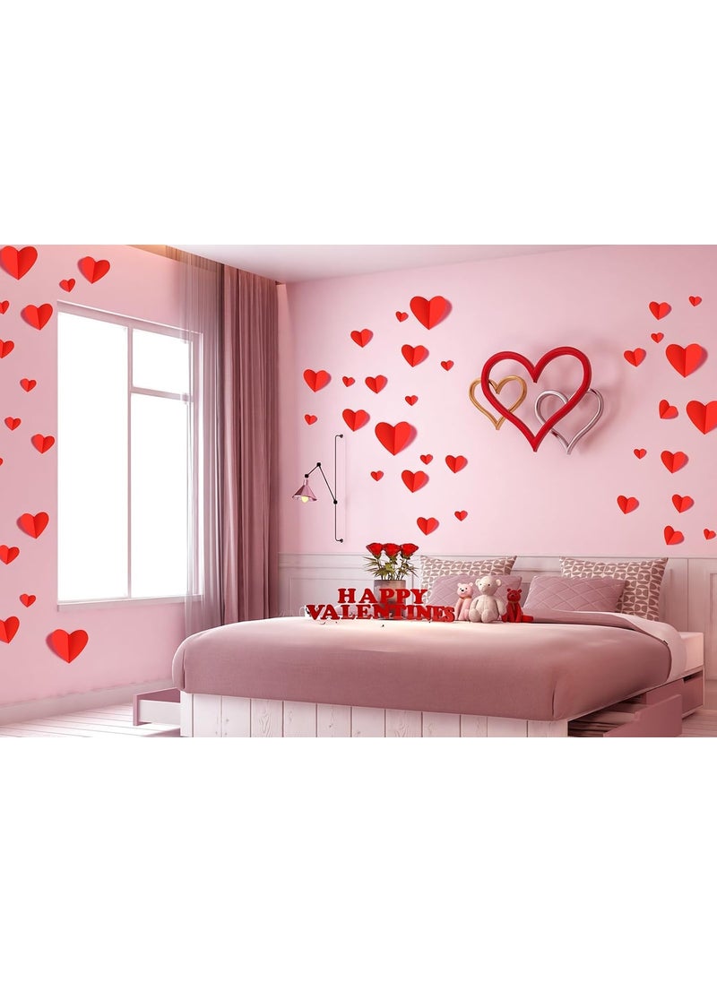 Incrizma Incrizma Valentines-Day-Wall-Decorations, 3D Heart Valentine Wall Stickers, Waterproof Wall Decals, for Wedding Anniversary Party Bedroom Home Office School Decor, 4 Different Sizes (Red - 60 Pcs)  - Image 5