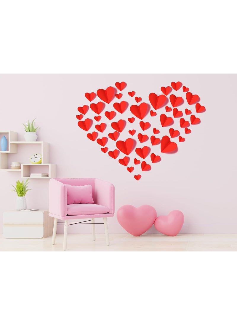 Incrizma Incrizma Valentines-Day-Wall-Decorations, 3D Heart Valentine Wall Stickers, Waterproof Wall Decals, for Wedding Anniversary Party Bedroom Home Office School Decor, 4 Different Sizes (Red - 60 Pcs)  - Image 2