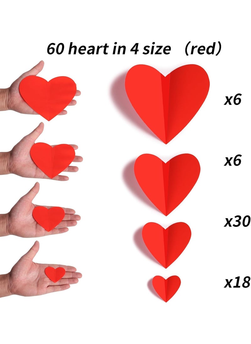 Incrizma Incrizma Valentines-Day-Wall-Decorations, 3D Heart Valentine Wall Stickers, Waterproof Wall Decals, for Wedding Anniversary Party Bedroom Home Office School Decor, 4 Different Sizes (Red - 60 Pcs)  - Image 3