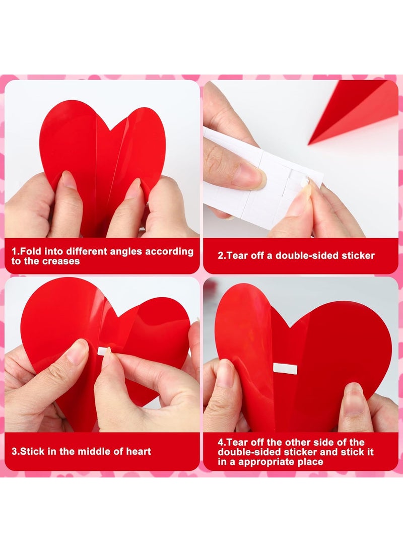 Incrizma Incrizma Valentines-Day-Wall-Decorations, 3D Heart Valentine Wall Stickers, Waterproof Wall Decals, for Wedding Anniversary Party Bedroom Home Office School Decor, 4 Different Sizes (Red - 60 Pcs)  - Image 4