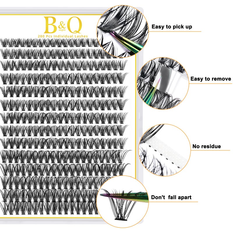 B&qaugen B&Q Lash Clusters 280PCS Natural Eyelash Clusters 40D C 14mm Individual Lash Wispy Eyelash Extension with Soft Thin Band Classic Look PestaÃ±as Postizas Comfortable DIY at Home(40D-C-14mm) - Image 2