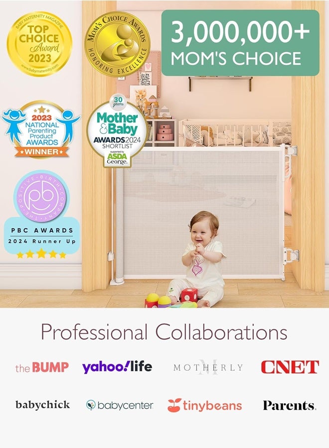 Riolio Retractable Baby Gate, Mesh Safety Gate for Babies and Pets, Extra Wide Safety Baby Gate 34" Tall & 59" Wide, Pet Dog Gate for doorways, Stairs, Indoor/Outdoor (1.5M white") - Image 2