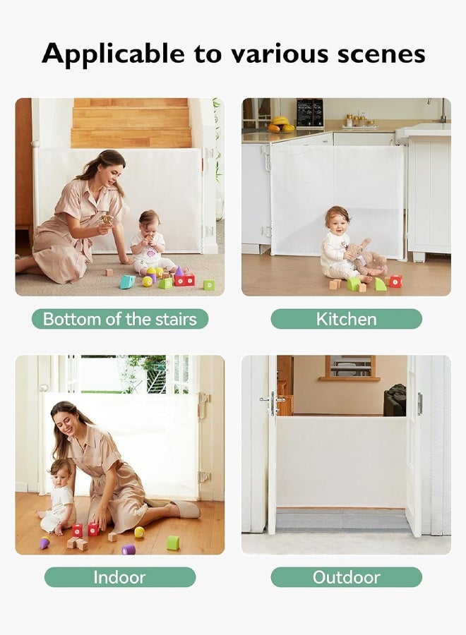 Riolio Retractable Baby Gate, Mesh Safety Gate for Babies and Pets, Extra Wide Safety Baby Gate 34" Tall & 59" Wide, Pet Dog Gate for doorways, Stairs, Indoor/Outdoor (1.5M white") - Image 3