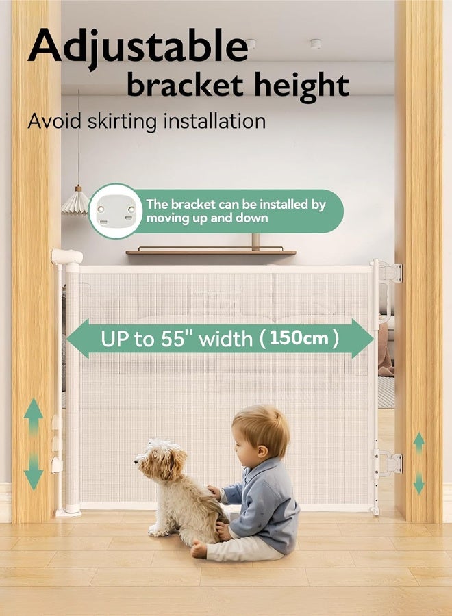 Riolio Retractable Baby Gate, Mesh Safety Gate for Babies and Pets, Extra Wide Safety Baby Gate 34" Tall & 59" Wide, Pet Dog Gate for doorways, Stairs, Indoor/Outdoor (1.5M white") - Image 5