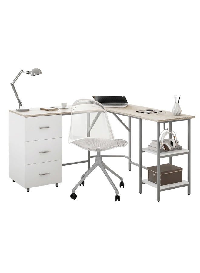 Techni Mobili L Shaped Desk - Two-Toned Computer Desk with Drawers & Storage Shelves - Simple Modern Furniture & Home Office Space Corner Table for Work & Writing - Image 1