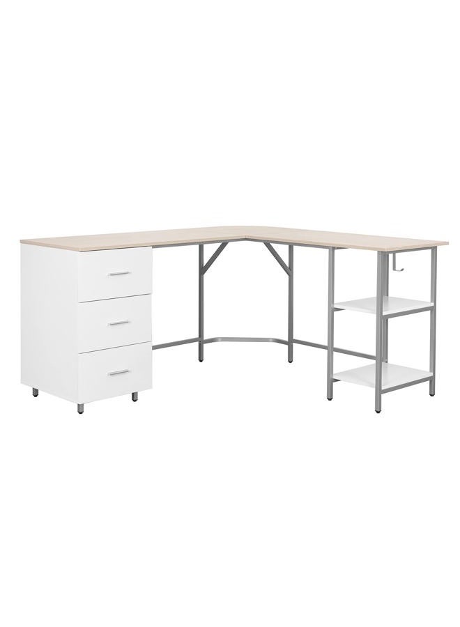Techni Mobili L Shaped Desk - Two-Toned Computer Desk with Drawers & Storage Shelves - Simple Modern Furniture & Home Office Space Corner Table for Work & Writing - Image 5